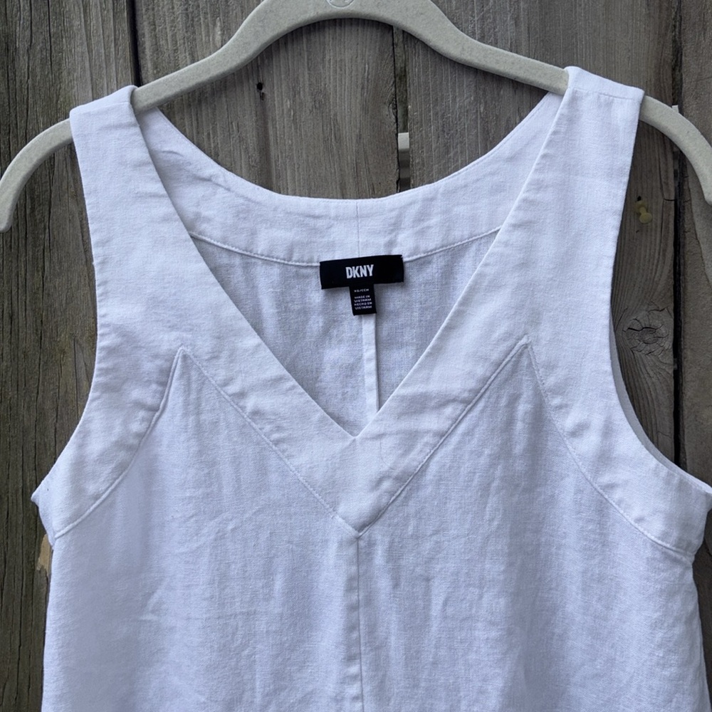 DKNY Summer White Linen Maxi Dress V Neck Women’s Size XS Small - Picture 3 of 8
